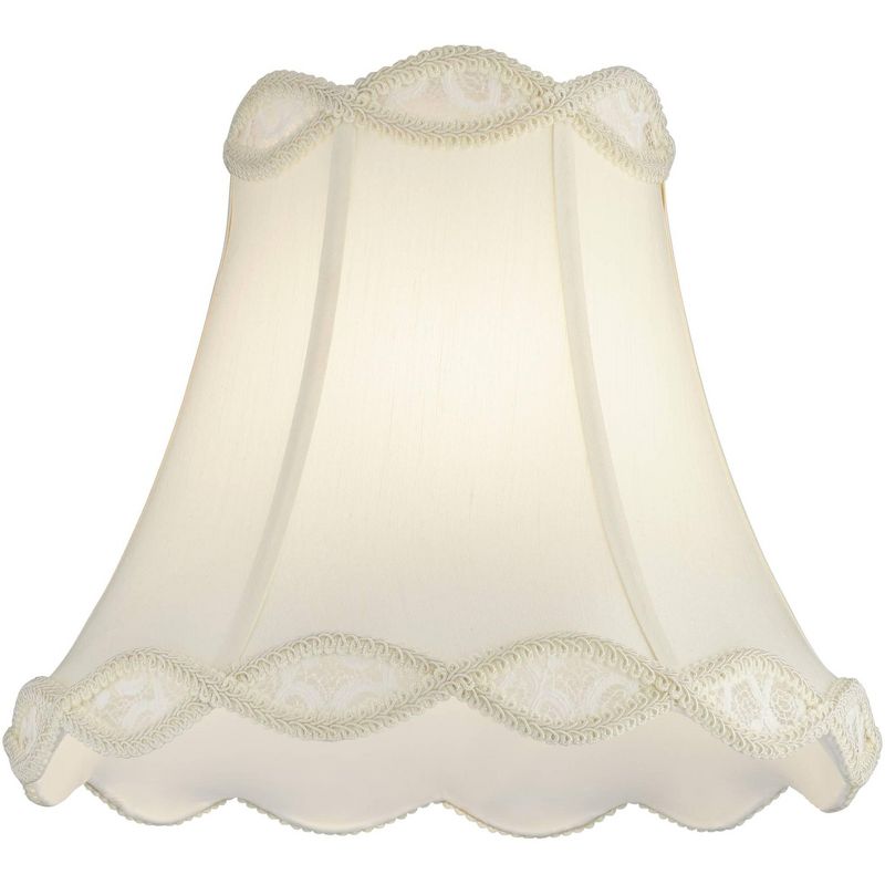 Springcrest Cream Scalloped Gallery Medium Bell Lamp Shade 7" Top x 14" Bottom x 12.5" High (Spider) Replacement with Harp and Finial