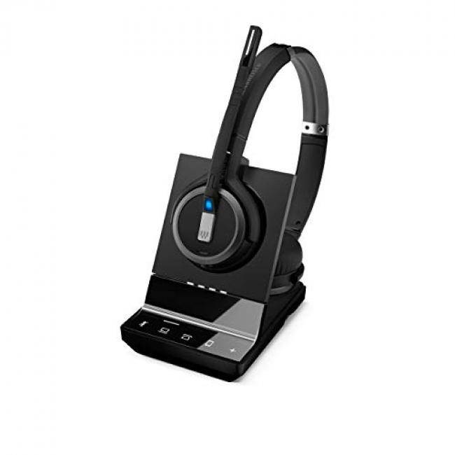 Sennheiser SDW 5065 (507000) - Double-Sided (Binaural) Wireless Dect Headset for Desk Phone Softphone/PC Connections Dual Microphone Ultra Noise Cancelling, Black