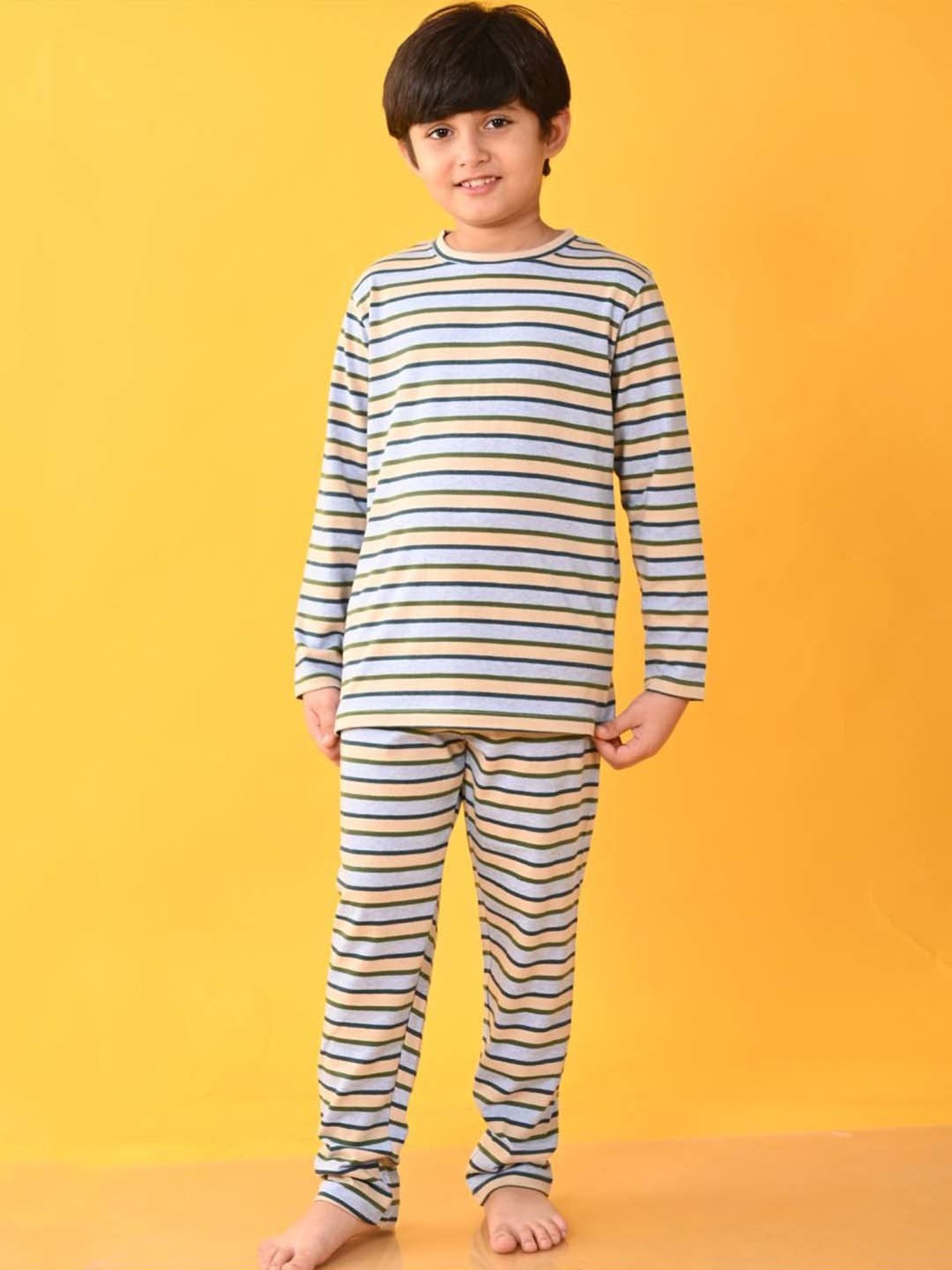 Anthrilo Kids Multicolour Cotton Striped Full Sleeves T-Shirt & Trouser