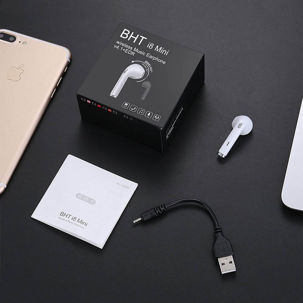 Bluetooth 4.1 Wireless Earbud, MITUTEN Updated I8 Mini In-Ear Earphone Earpiece Headphone Noise Cancelling with Mic for iPhone 8 X 7 7Plus 6 6s 6 Plus 5s, iPad/iPod/Android/Samsung S8 S8 Plus(One Pcs)