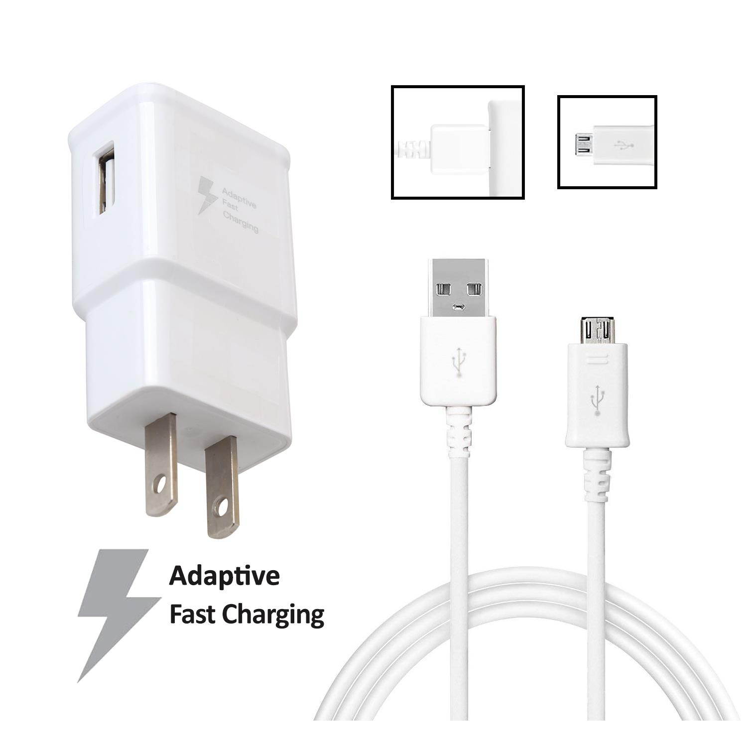 5 PACK - OEM Quick Fast Charger For Samsung Galaxy J7 / J7 Prime/Halo Cell Phones [Wall Charger + 5 FT Micro USB Cable] - AFC uses Dual voltages For up to 50%