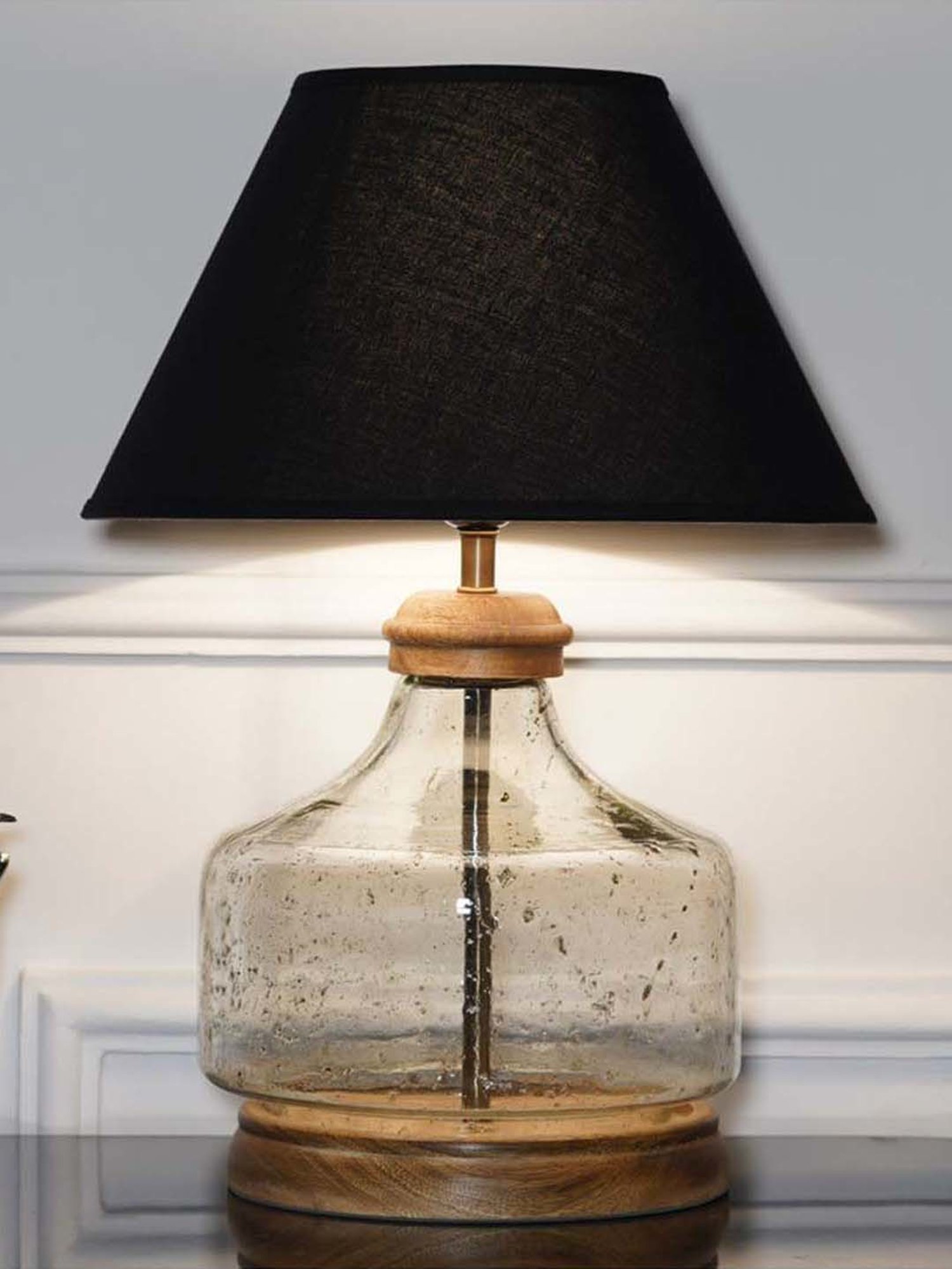 Kapoor Lamp Shades Clear & Brown Glass Tuscan Table Lamp With Cotton Shade