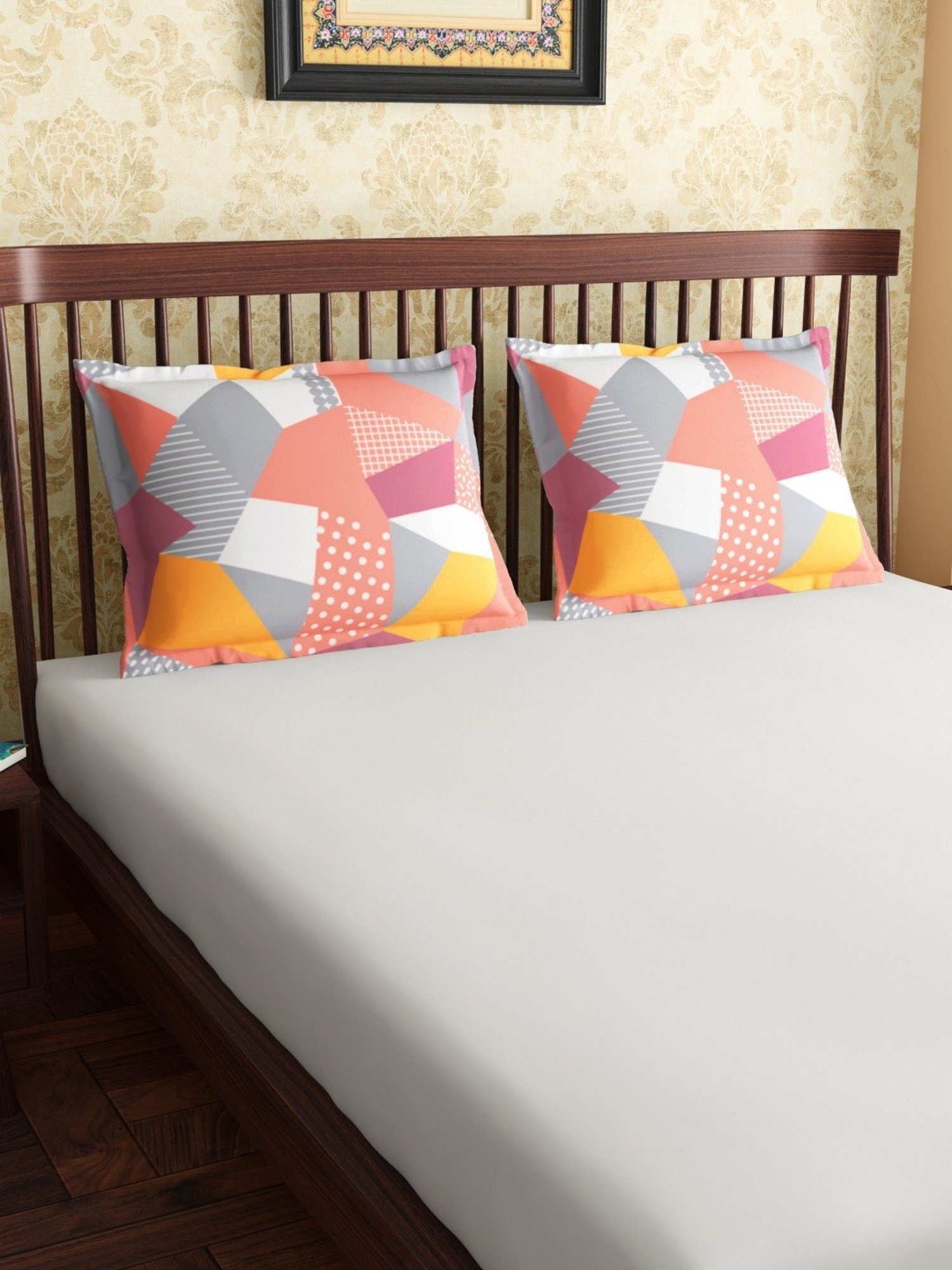 Petal Home Origami Geometric Multicolor 300 TC Cotton King Sized Pillow Covers - Set of 2