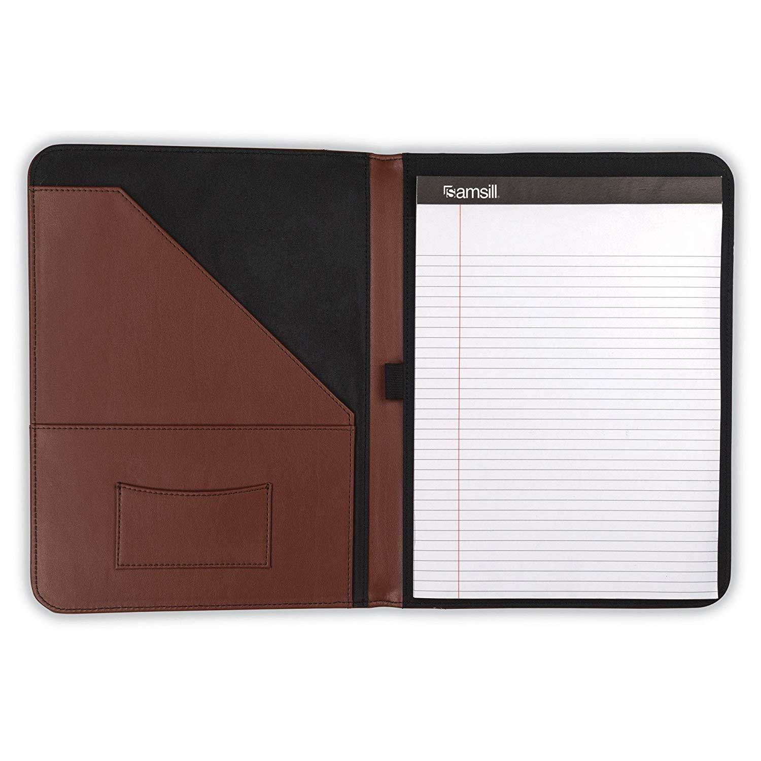 Samsill Contrast Stitch Leather Padfolio &ndash; Portfolio Folder/Business Portfolio for Men & Women &ndash; Resume Document Organizer, 8.5 x 11 Writing Pad, Tan