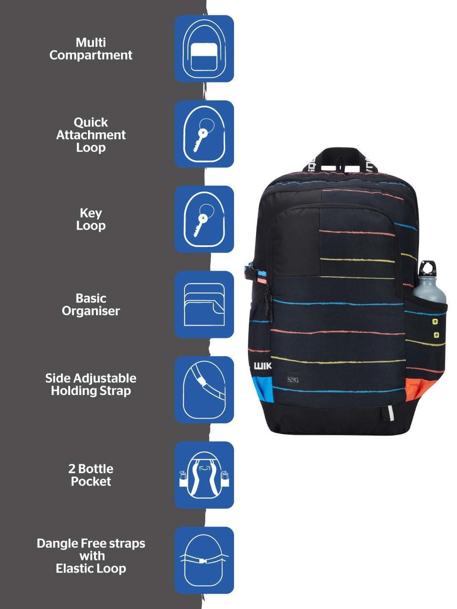 Wiki 40 Ltrs Black Medium Backpack