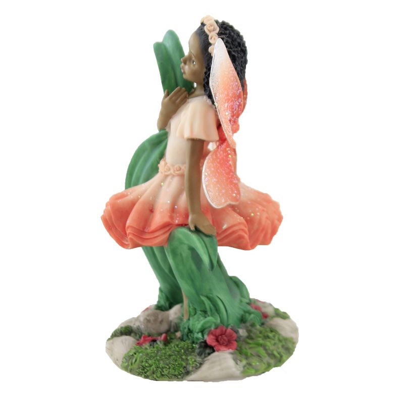 Black Art 5.75" Child Fairy Red Figurine Flowers  -  Decorative Figurines
