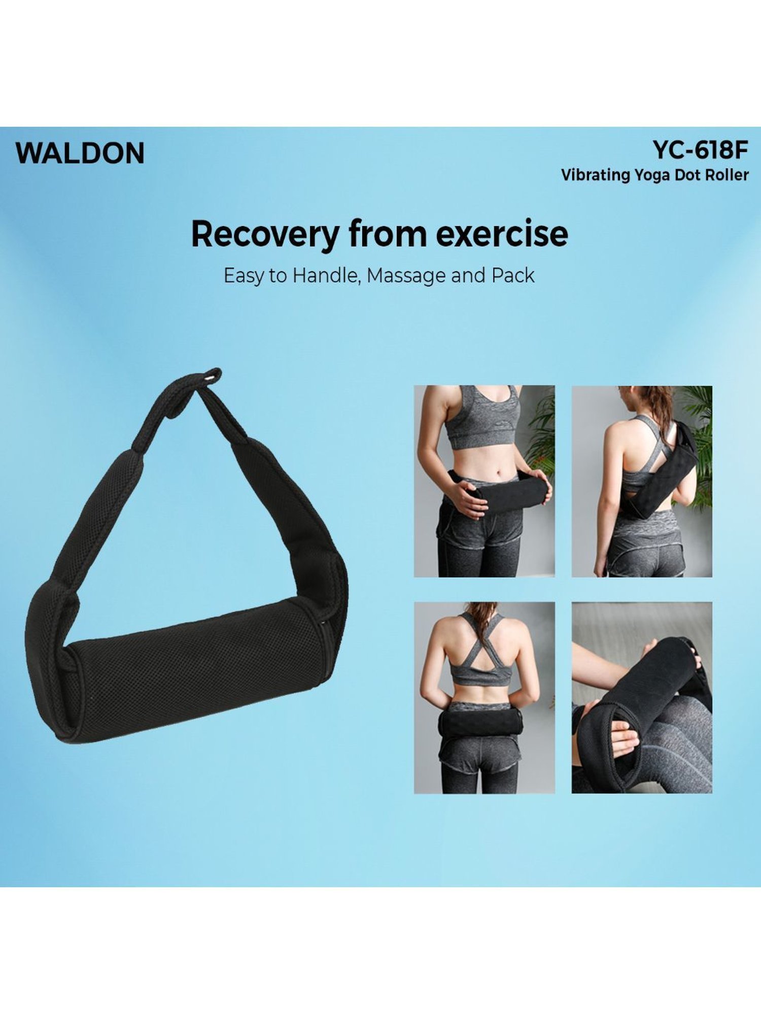 Waldon YC-618F Cordless Electric Vibrating Foam Yoga Roller with Dot Pattern (Black)