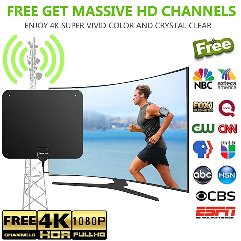 TV Antenna 20ft Coax Cable Amplified HD Digital Indoor HDTV Antenna 100 Mile Range with USB Power AdapterSupport 4K 1080P UHF VHF Freeview HDTV Channels