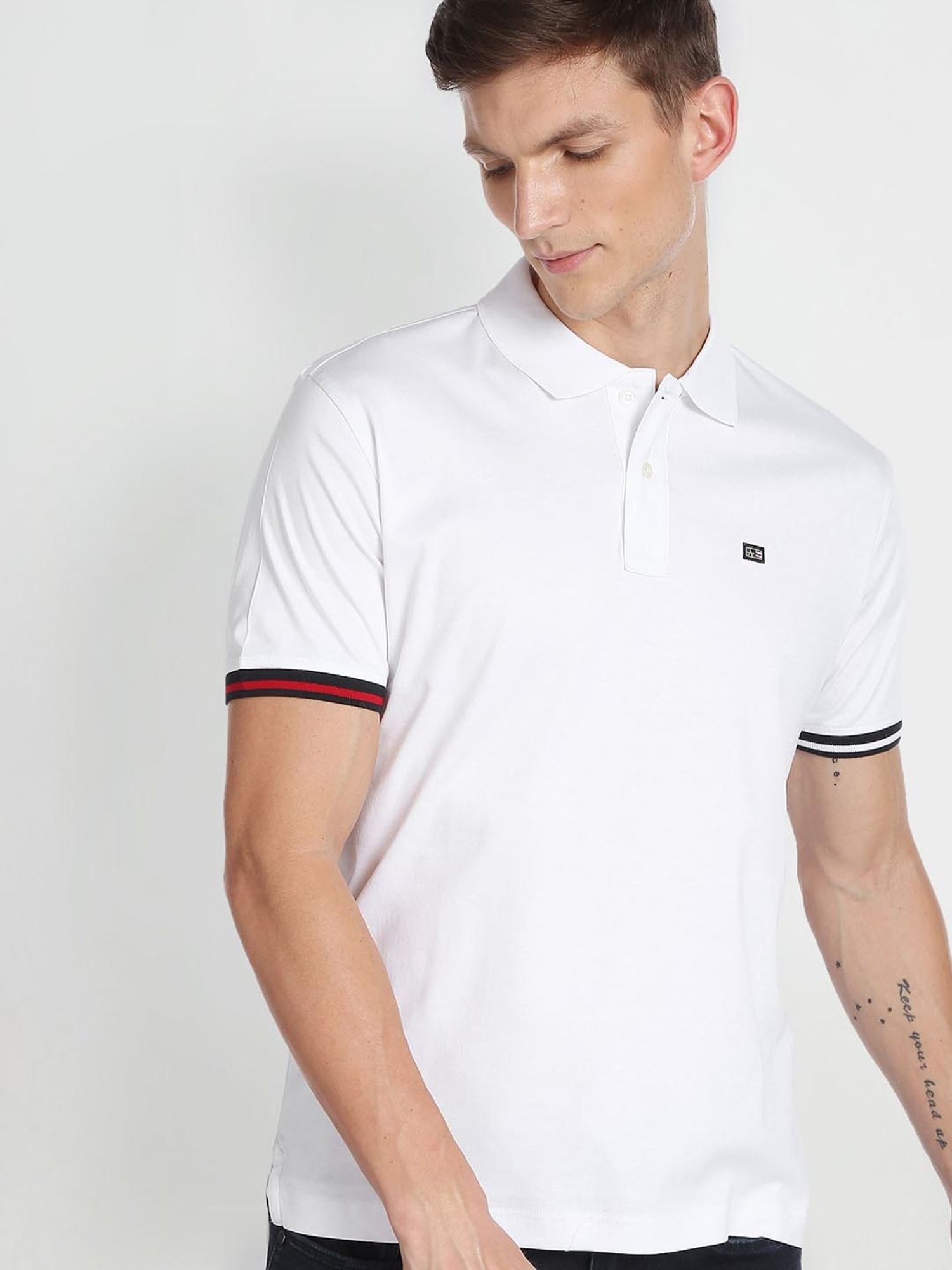 Arrow Sport White Cotton Regular Fit Polo T-Shirt