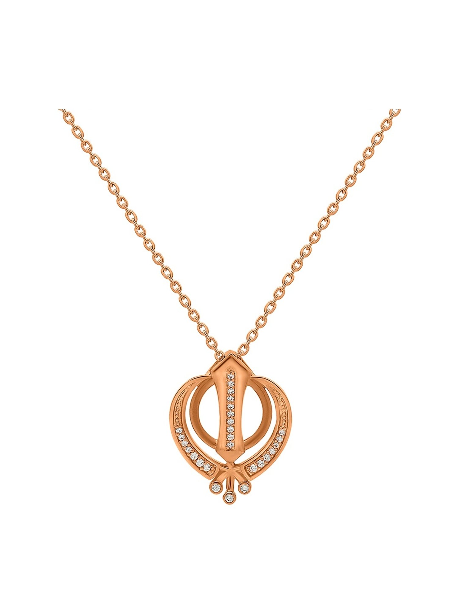 Silberry 92.5 Sterling Silver Rose Gold Khanda Pendant with Chain
