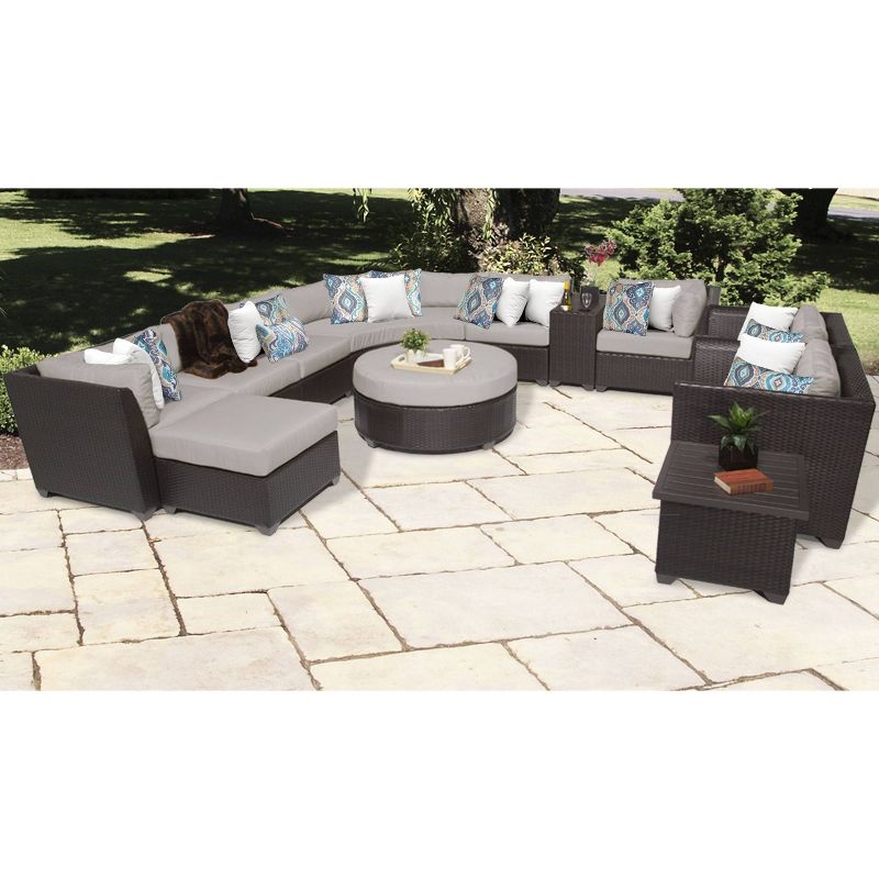 Barbados 12pc Patio Curved Sectional Seating Set with Cushions - Beige - TK Classics