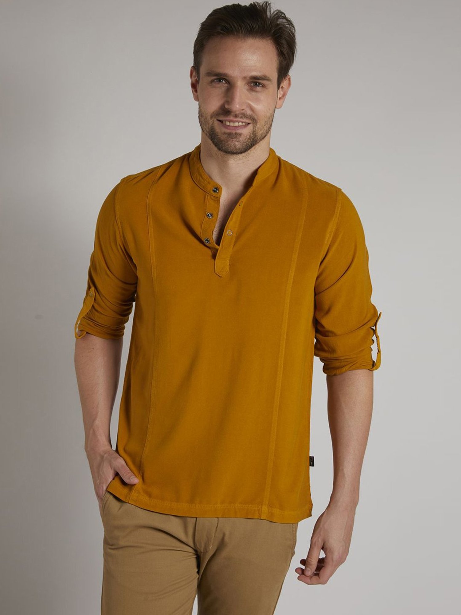 Identiti Mustard Tapered Fit Short Kurta