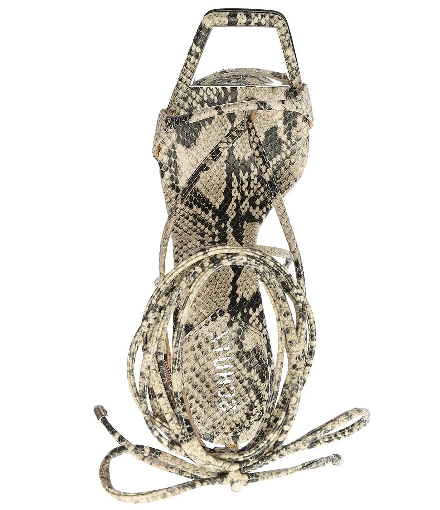 Schutz Vikki Snake Print Leather Ankle Tie Square Toe Dress Sandals