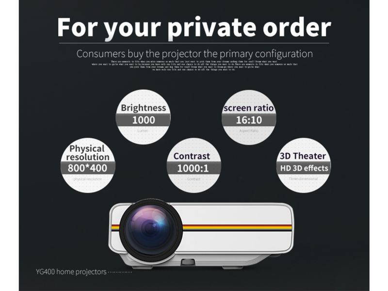 YG400 Mini Portable LED Projector 1000Lumens 800*480dpi LCD HomeTheater Projector Support 1080P Proyector HDM VGA USB Projector