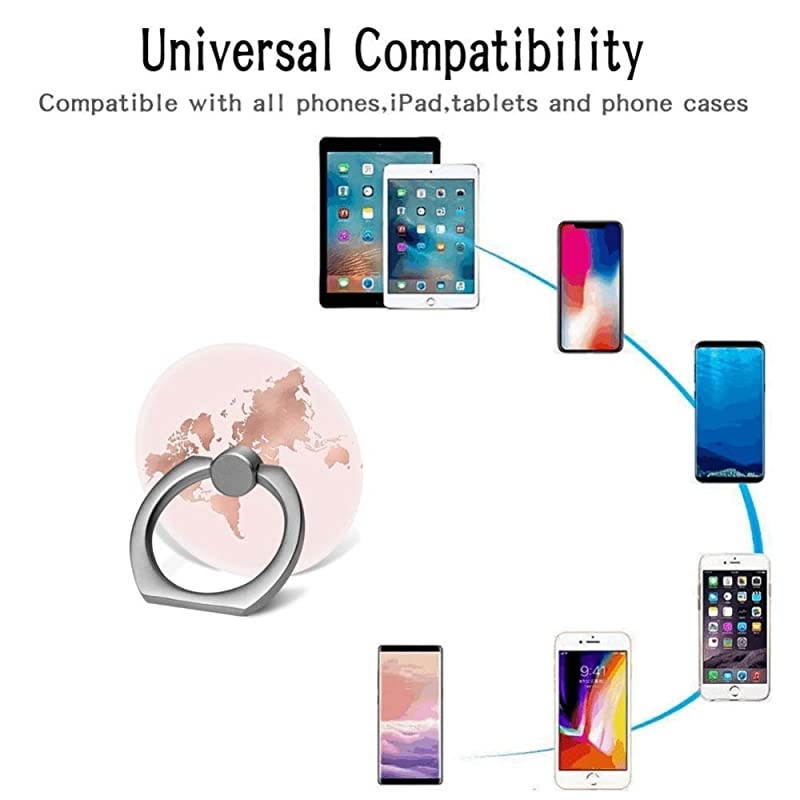 Phone Finger Ring Holder Stand with Car Mount for Smartphone and TabletKickstand 360 Rotation Grip Stand Pineapple Marble Rose Gold World Map Blush