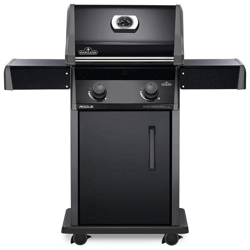 Napoleon Rogue 365 Space Saving 2 Burner 32000 BTU Outdoor Propane Gas Grill with Folding Side Shelves, Black