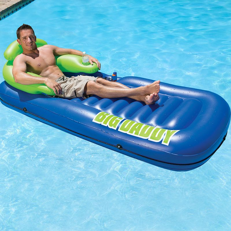 Swim Central 82" Inflatable Blue and Lime Green Pool Lounge with Storage Pockets