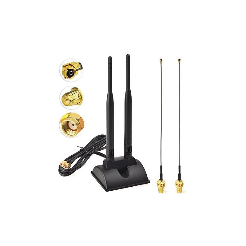 24GHz 5GHz Dual Band WiFi Antenna RPSMA Male Antenna with IPEX UFL to RPSMA Female Cable 6 inch 2Pack for Mini PCIe Network Card USB WiFi Adapter Wireless Router Hotspot