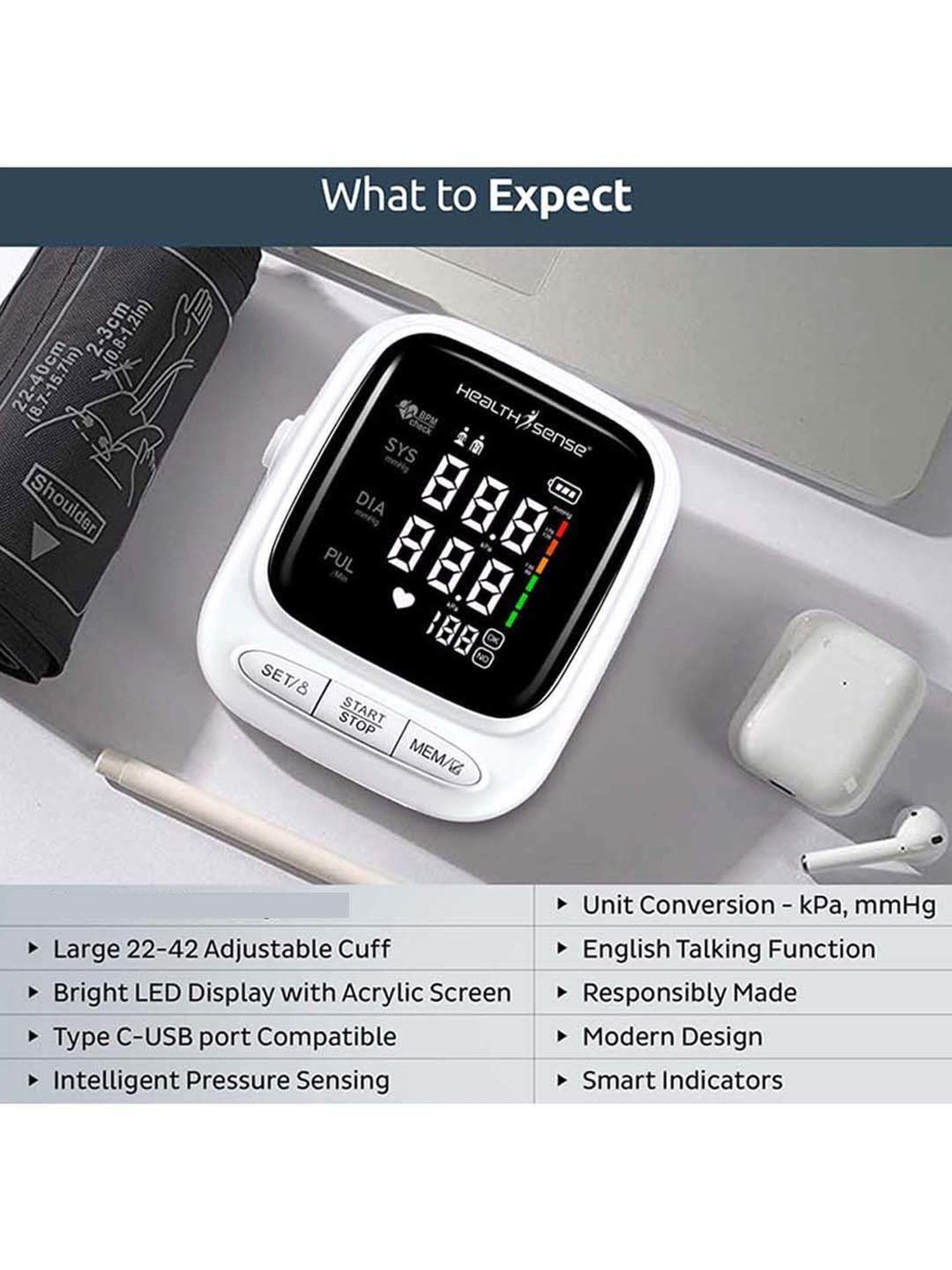 HealthSense Heart-Mate BP-144 Upper Arm Digital BP Monitor (White)