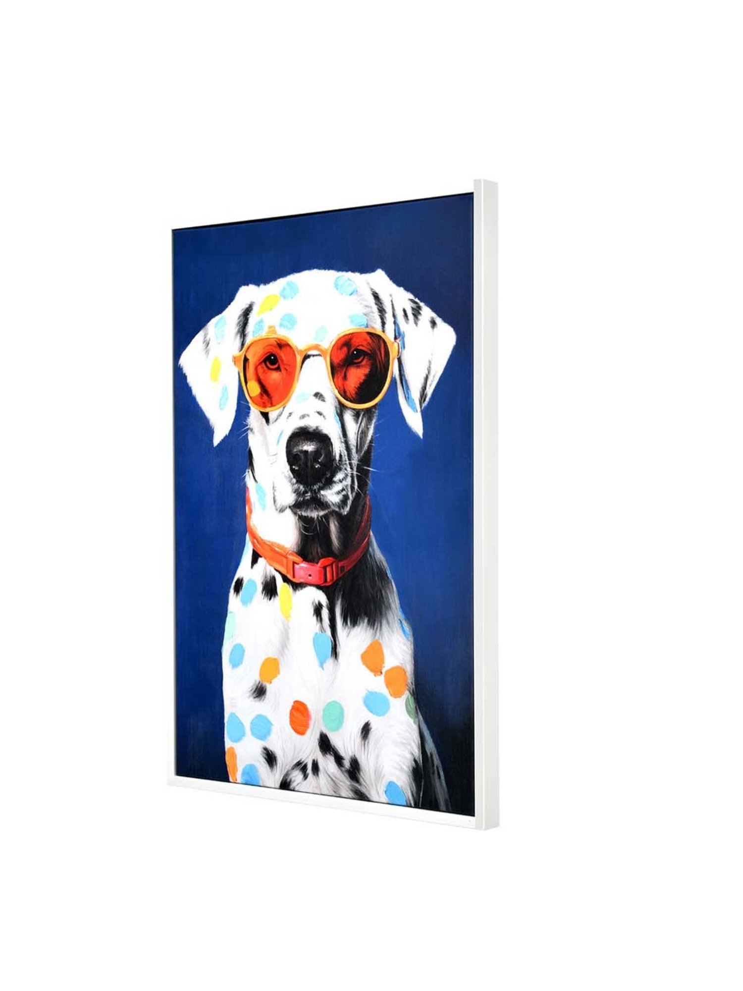 @home Blue Canvas Dog With Glasses Wall Painting