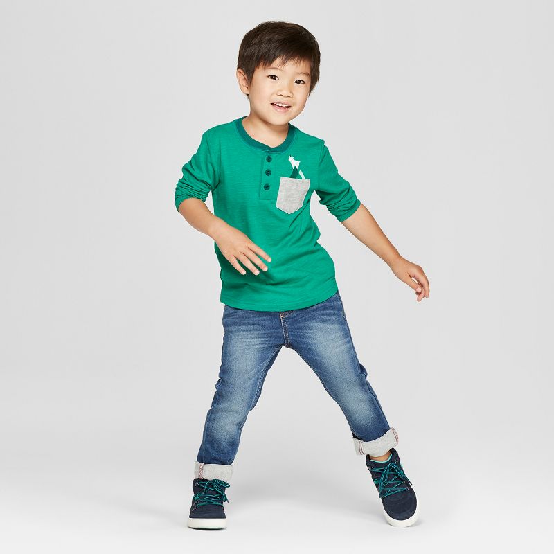 Toddler Boys' Long Sleeve Pocket Henley - Cat & Jack™ Green 12M