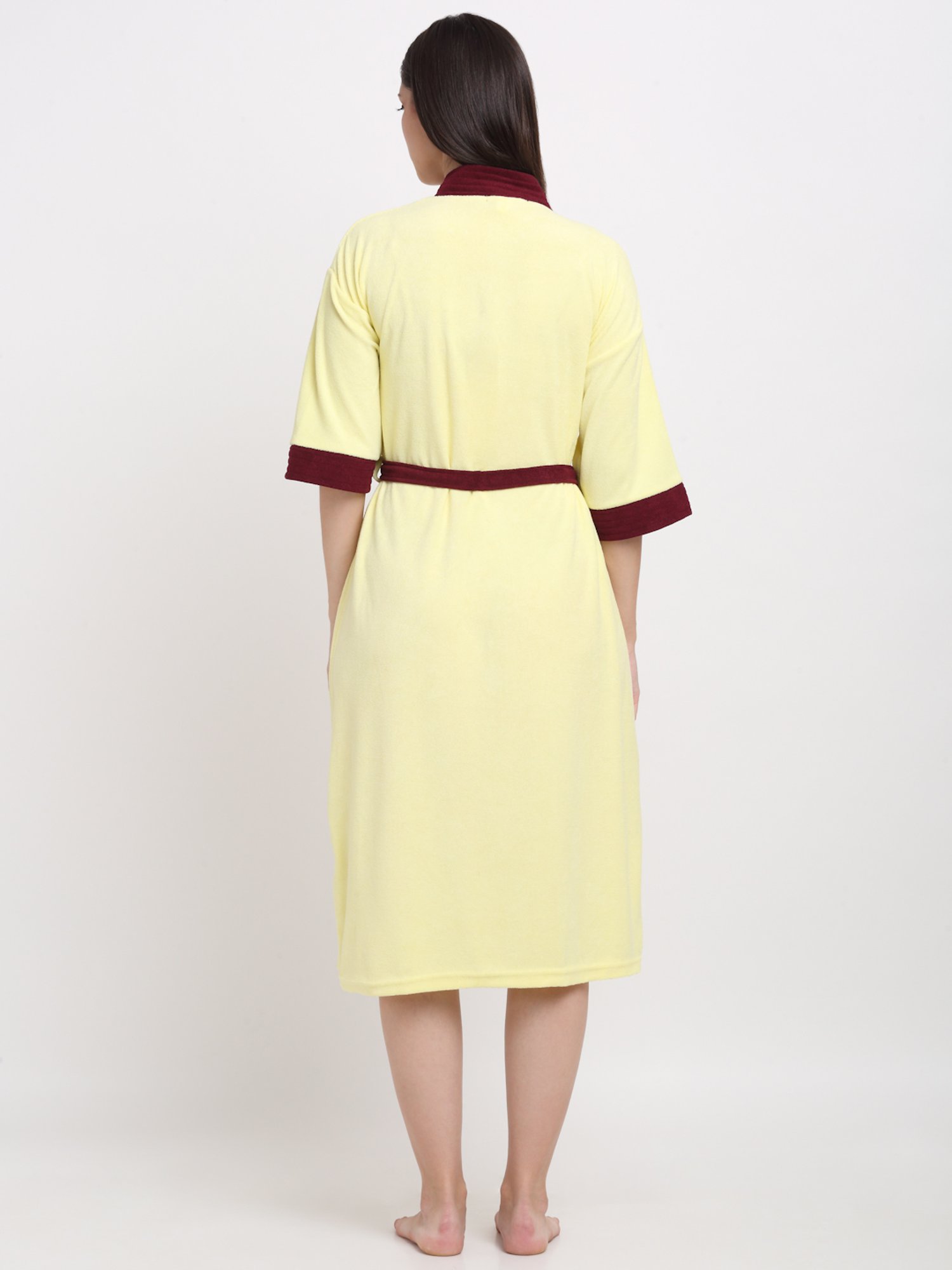 Creeva Everyday Lemon & Wine 225 GSM Micro Terry Bathrobe with Front Pocket & Kimono Collar