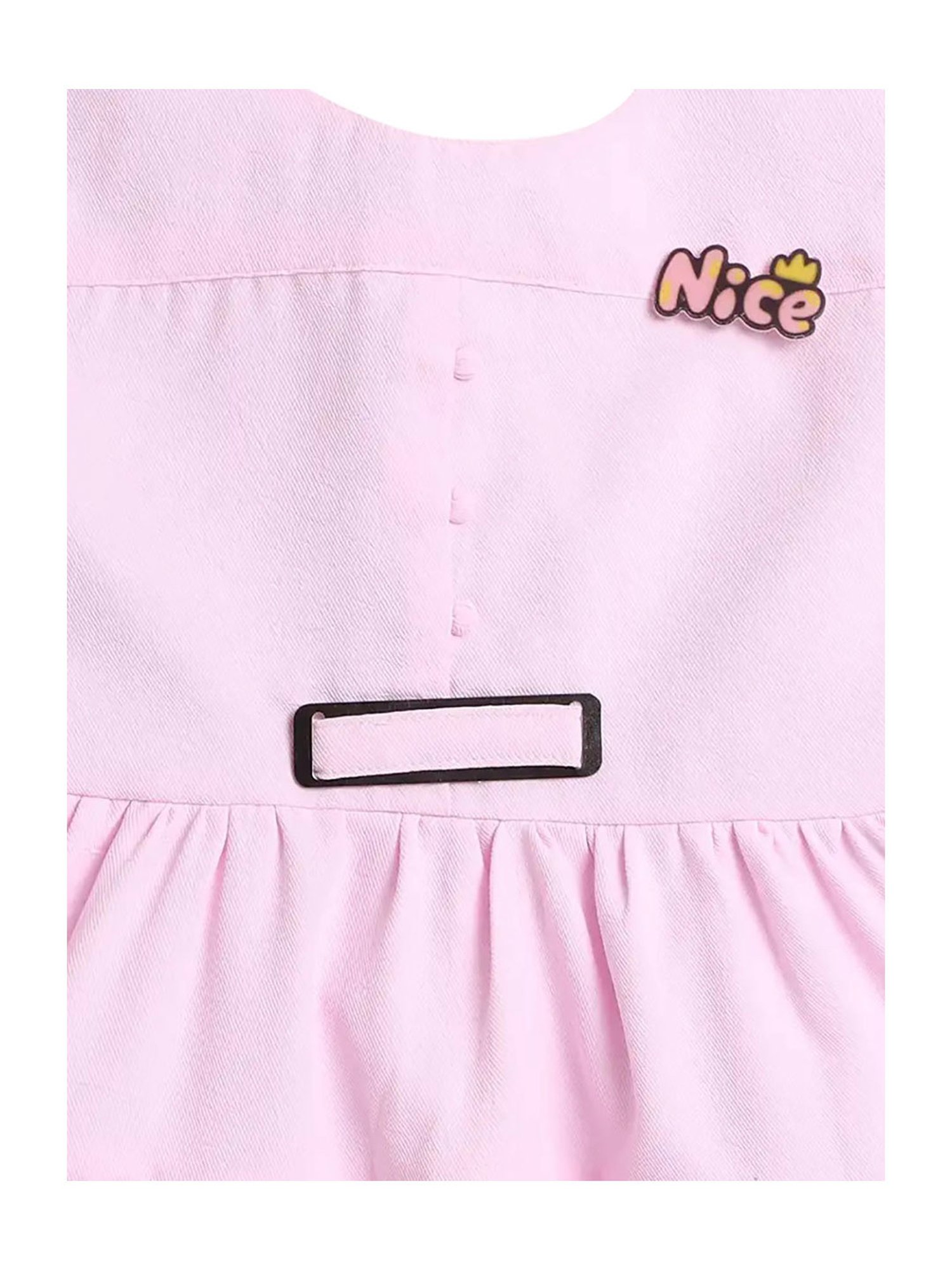 The Magic Wand Kids Pink Solid Dress with Brooch