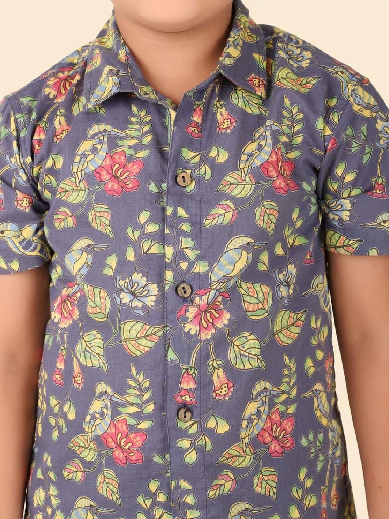 Fabindia Boys Navy Cotton Printed Shirt