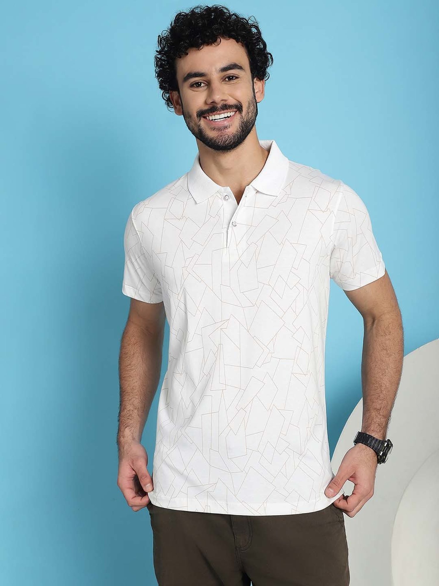 Venitian- Forbidden Clothing White Slim Fit Printed Polo T-Shirt