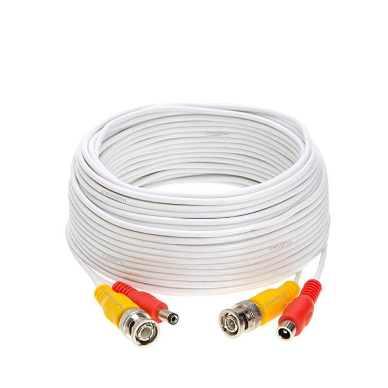 White Premade BNC Video Power Cable/Wire for Security Camera, CCTV, DVR, Surveillance System, Plug & Play (White, 100)