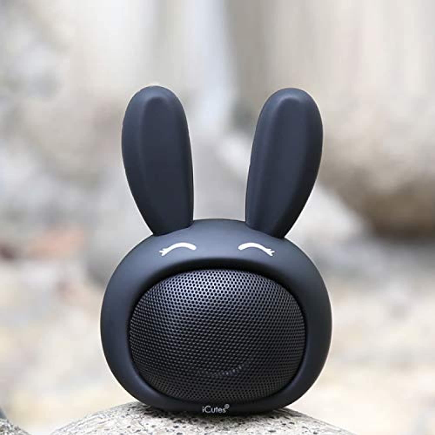 HUGMO Black Bunny Compact Bluetooth Portable Speaker, USB Rechargeable Battery, Built-in Microphone