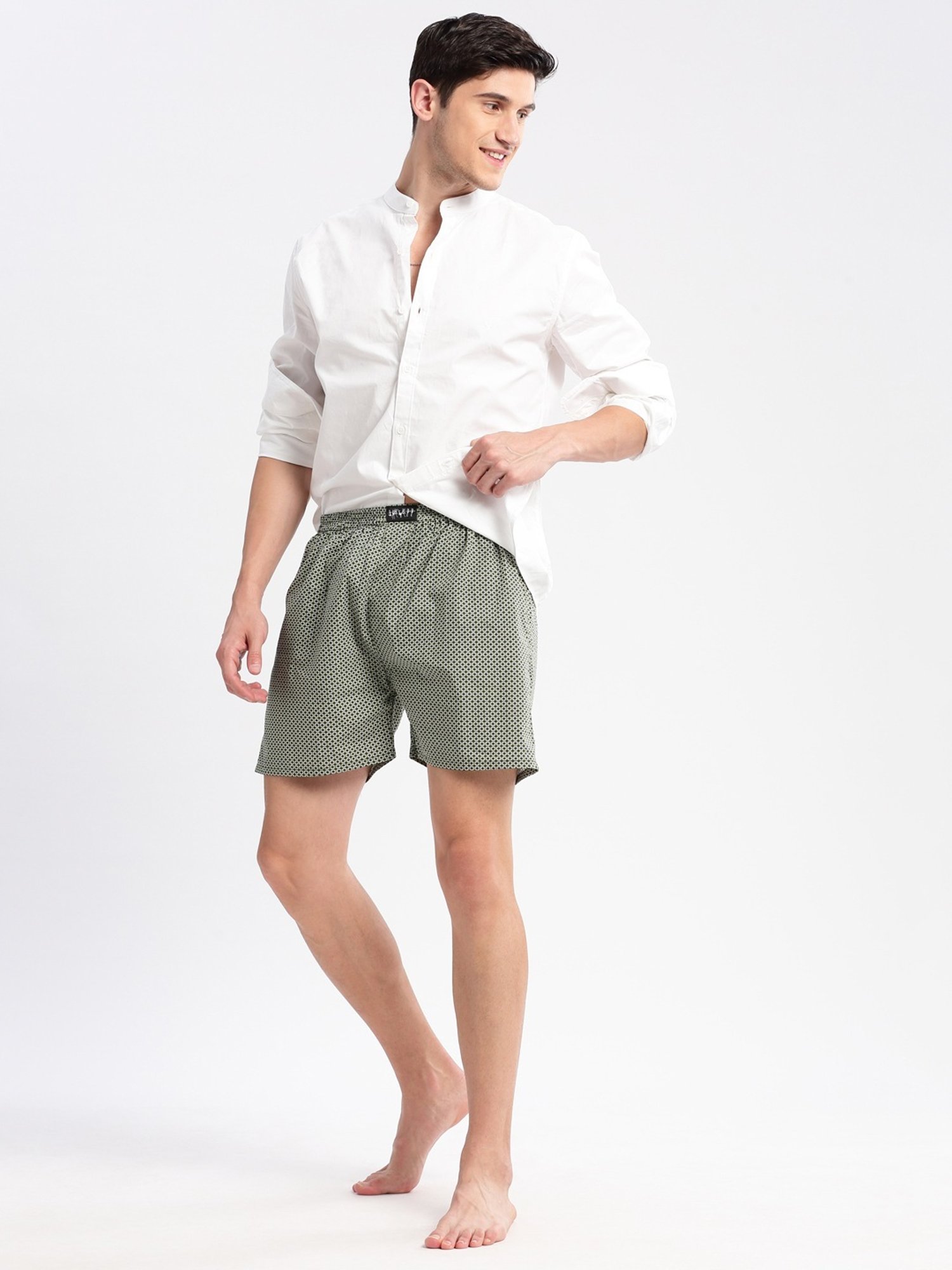 Showoff Olive Cotton Slim Fit Printed Boxers