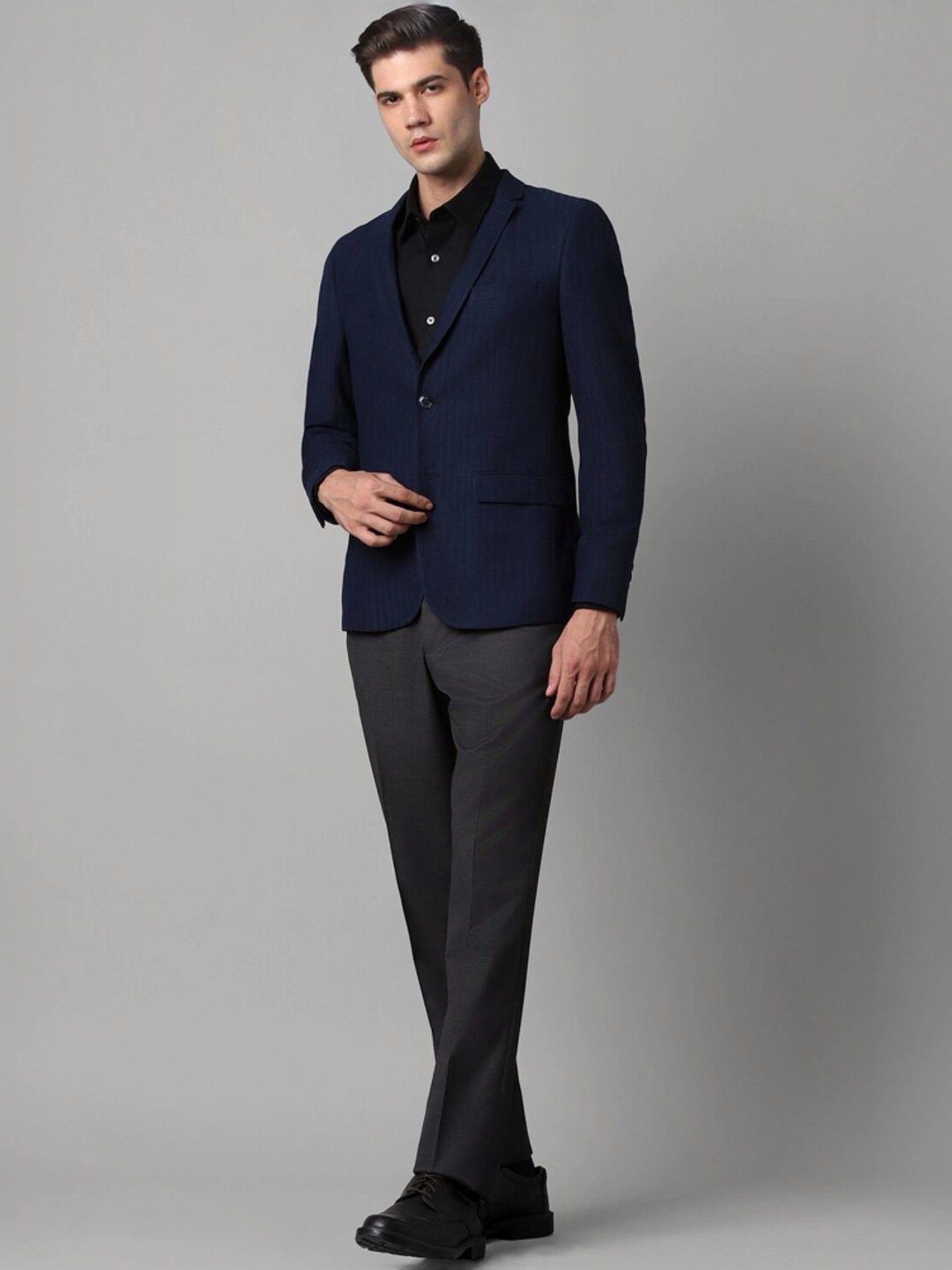 Louis Philippe Navy Cotton Slim Fit Texture Blazer