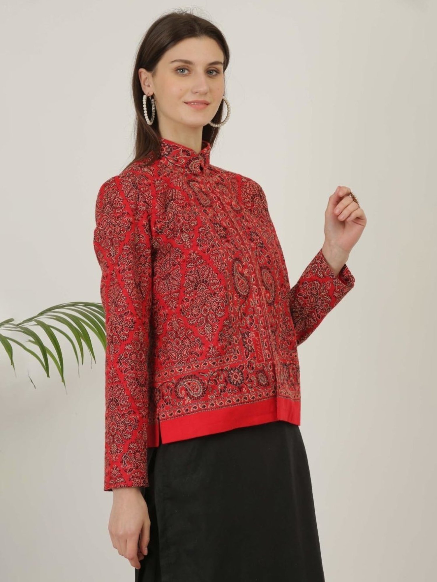 Kaanchie Nanggia Red Wool Self Design Jacket