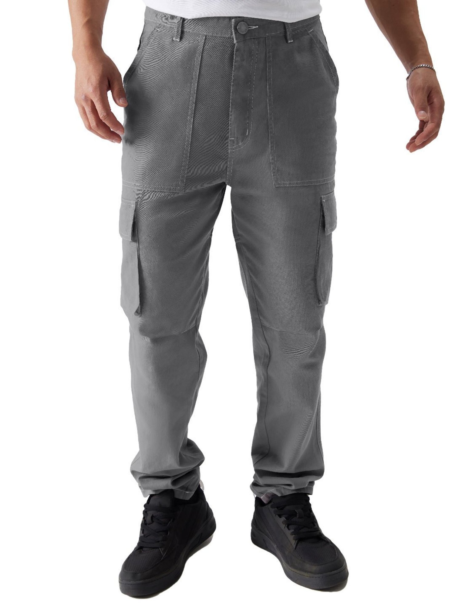The Souled Store Grey Relaxed Fit Cargo Pants