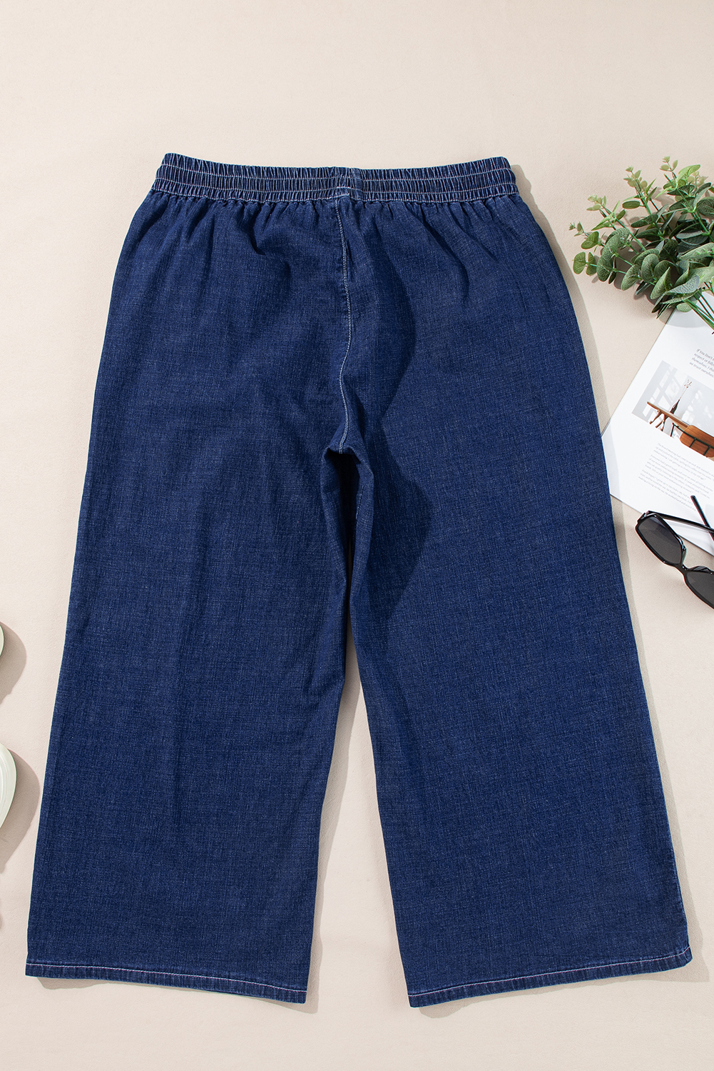 Dark Blue Plus Size Stitching Washed Flare Jeans