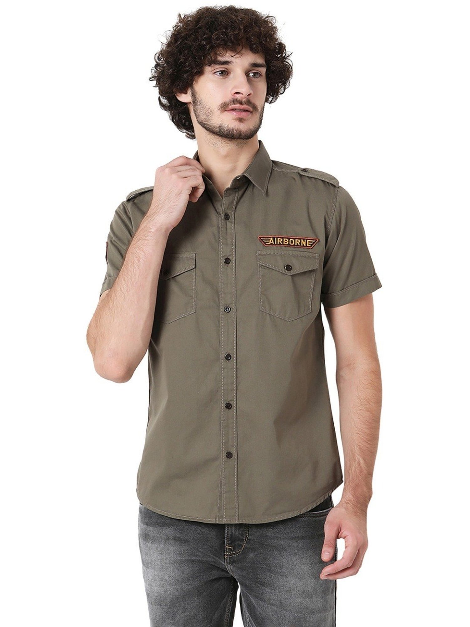 Mufti Light Green Cotton Slim Fit Shirt