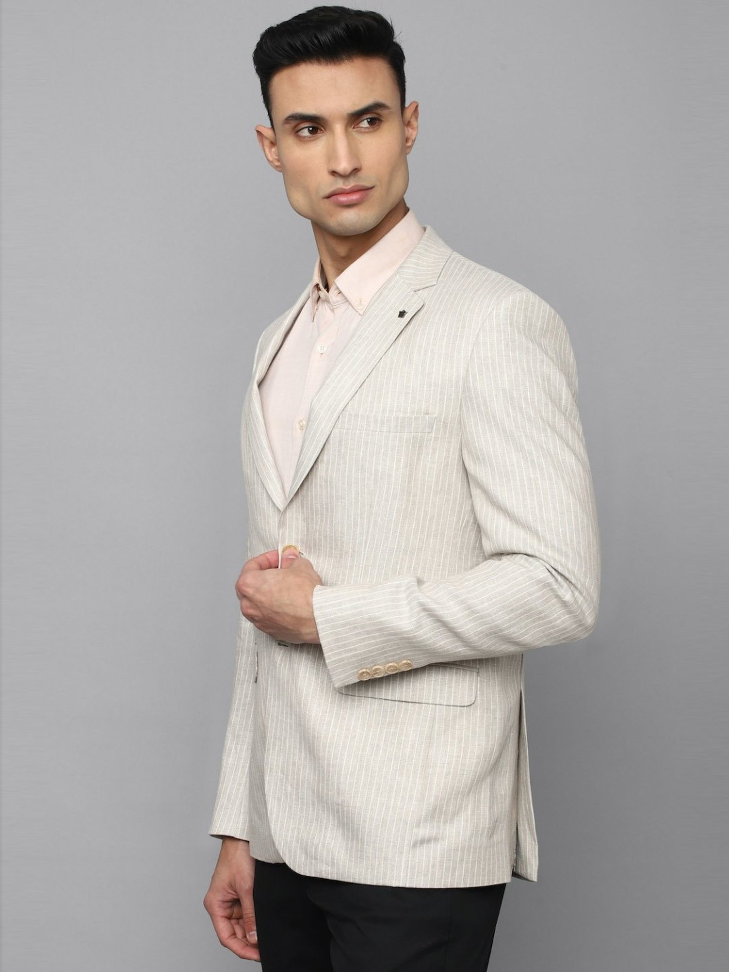 Louis Philippe Beige Linen Slim Fit Self Pattern Blazer