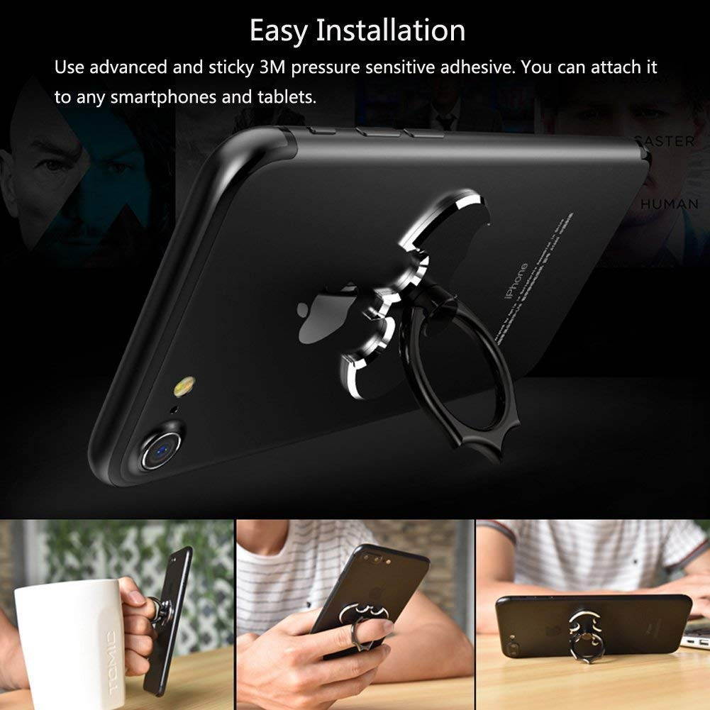 9pcs Bat Phone Ring Holder, Batman Universal 360&deg; Rotation Cellphone Metal Stand Finger Grip Kickstand, Finger Holder Mount for iPhone, iPad, Samsung