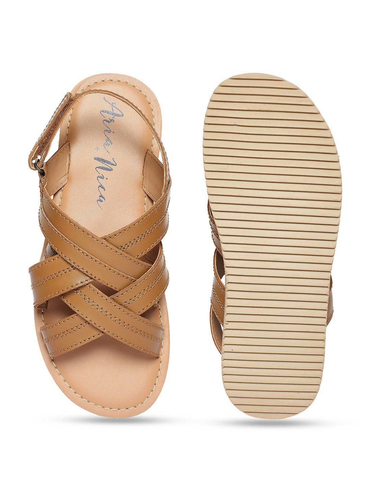Aria Nica Kids Criss Cross Brown Cross Strap Sandals