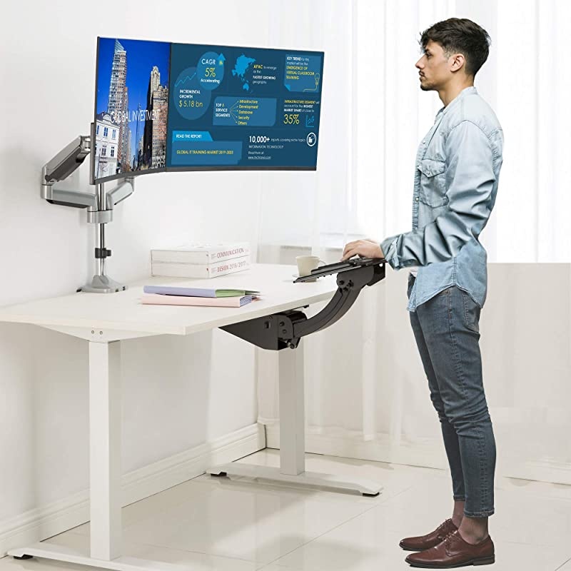 Dual 13"-32" Monitor Arm Desk Mount fits Two Flat/Curved Monitor Full Motion Height Swivel Tilt Rotation Adjustable Monitor Arm - Extra Tall Pole/VESA/C-Clamp/Grommet/Cable Management