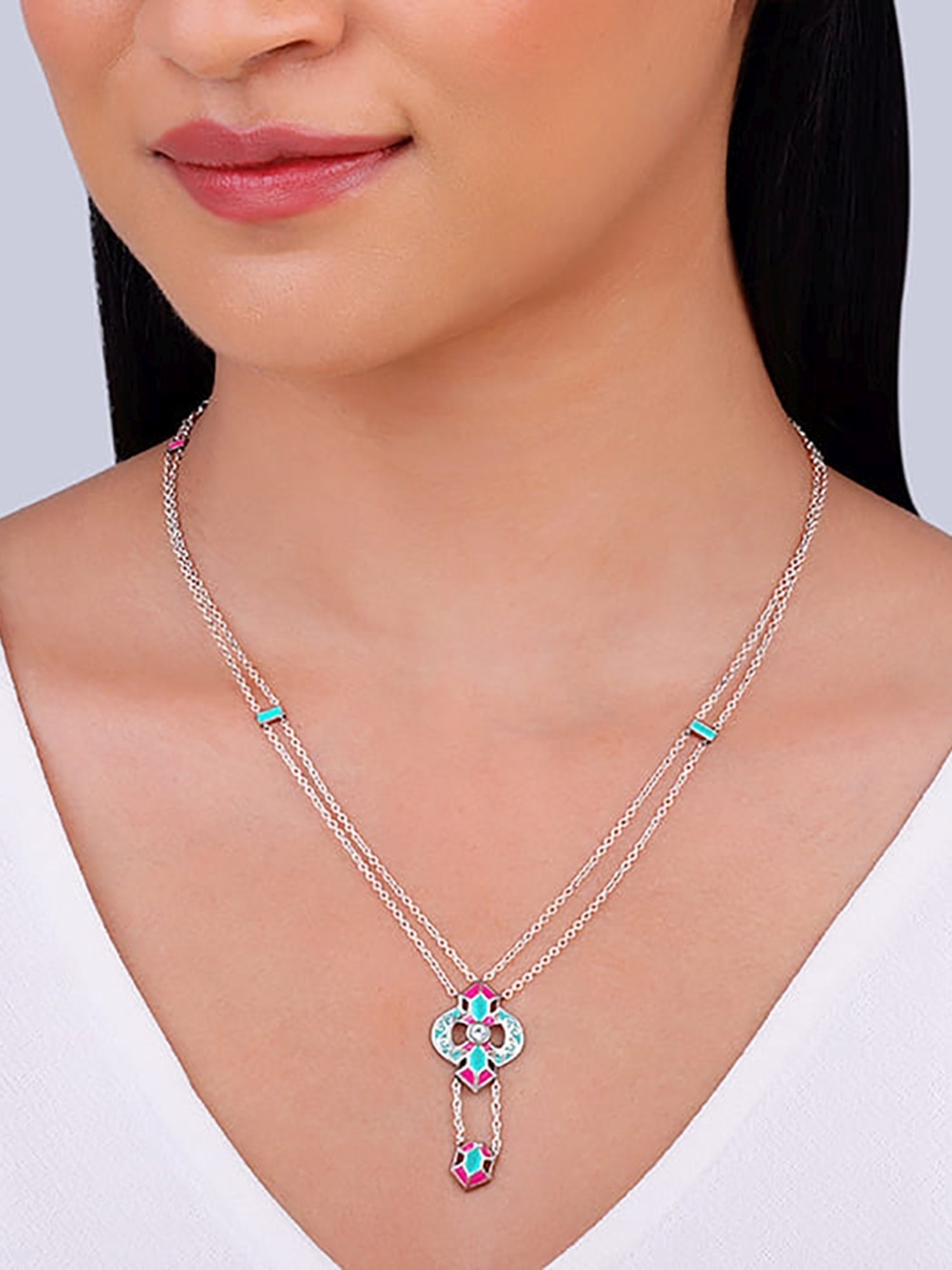 GIVA 92.5 Oxidized Silver Quatrefoil Necklace