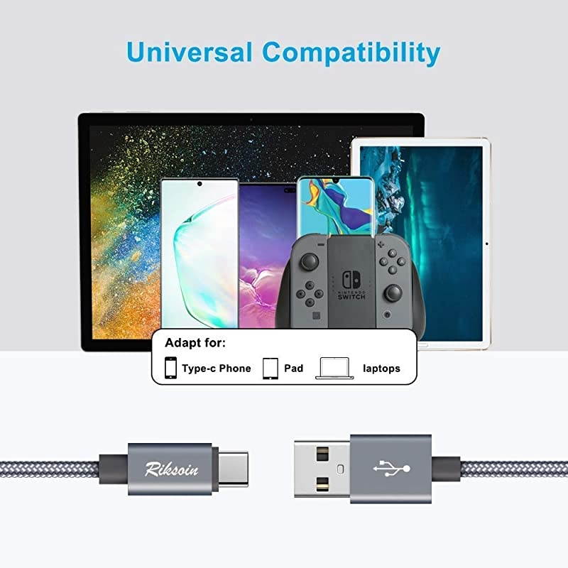 Type C Cable 32A Fast Charging Four Packs 366 10FT Double Nylon Braided Durable Armored CType Cable Compatible with Samsung Galaxy S10 S10E Z Flip etc C Charger Gray