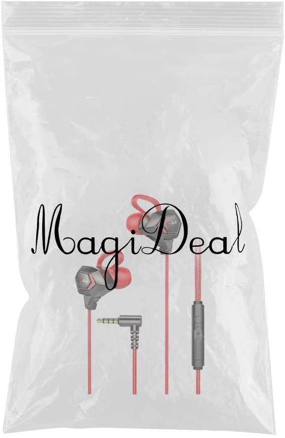 MagiDeal Wired Gaming Earphone 3.5 MM E-Sport Earphone Stereo Bass Gaming Headphone with Adjustable Mic for Laptop, Cellphone - Red, Length 4 Feet