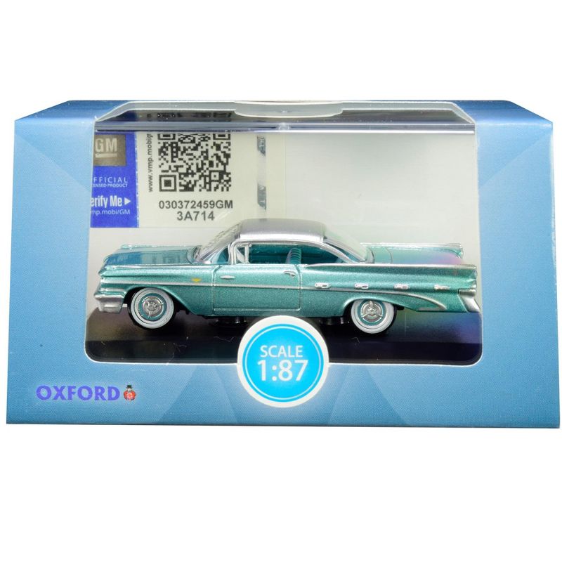 1959 Pontiac Bonneville Coupe Seaspray Green with Silver Top 1/87 (HO) Scale Diecast Model Car by Oxford Diecast