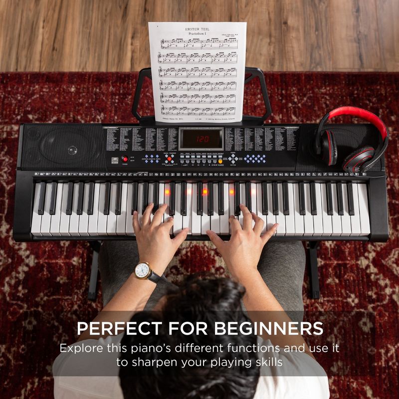 Best Choice Products 61-Key Beginners Electronic Keyboard Piano Set w/ LED, Lighted Keys, 3 Teaching Modes, Headphones