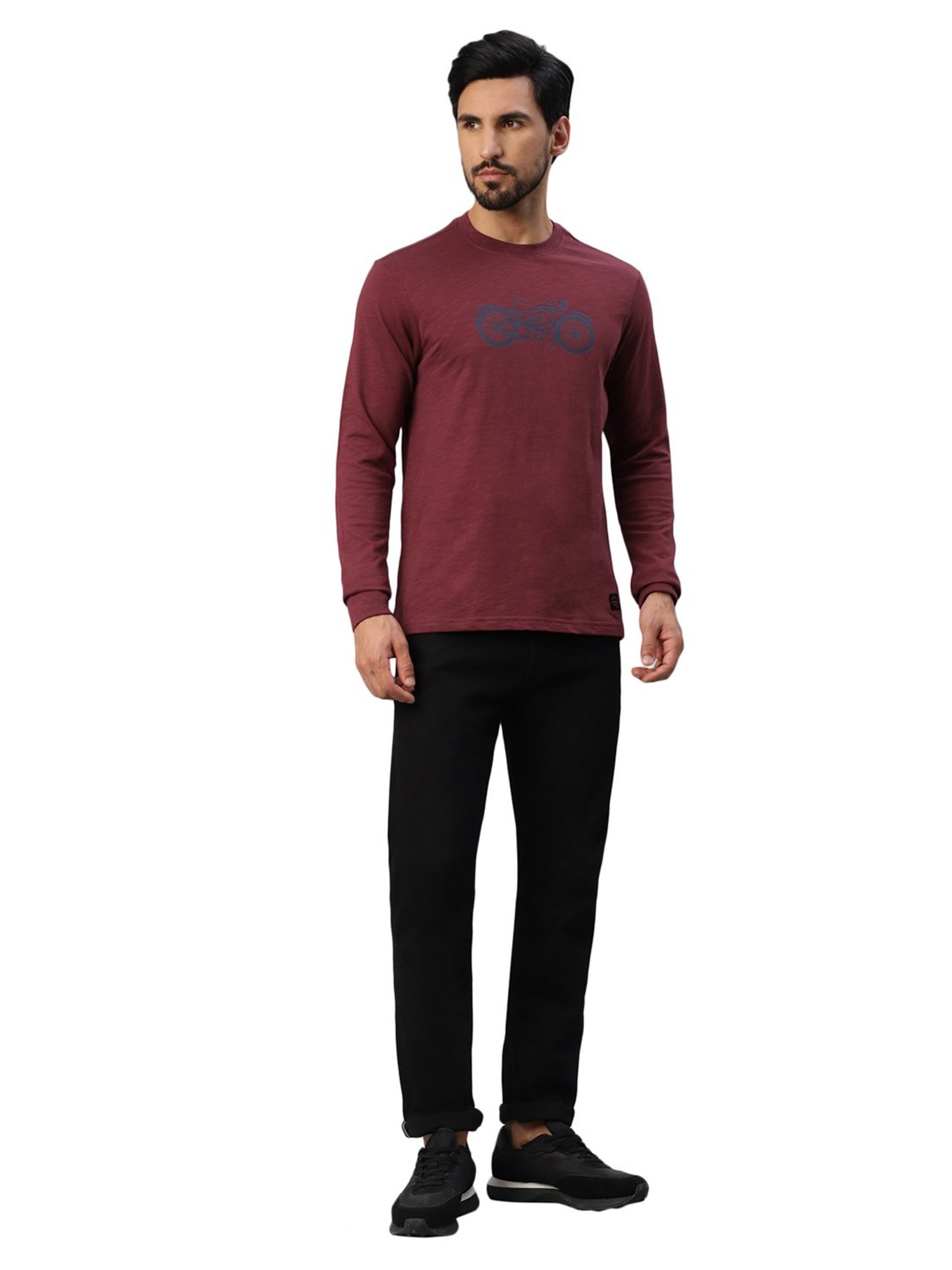 Royal Enfield Retro Rider Burgundy Regular Fit Printed Crew T-Shirt