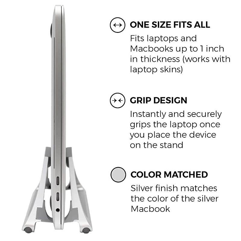 Vertical Laptop Stand for Desks Silver | Adjustable Holder to Dock Apple MacBook MacBook Pro and Other Laptops to Organize Work Home Office