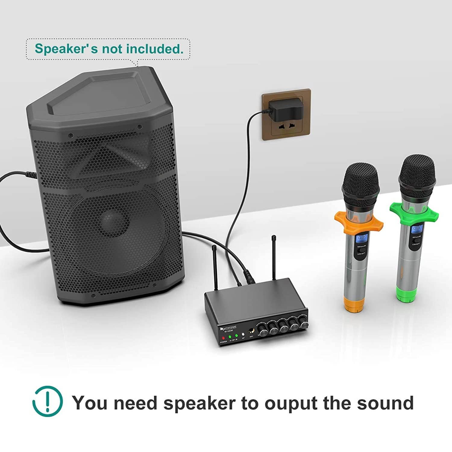 Fifine UHF Dual Channel Wireless Handheld Microphone, Easy-to-use Karaoke Wireless Microphone System-K036