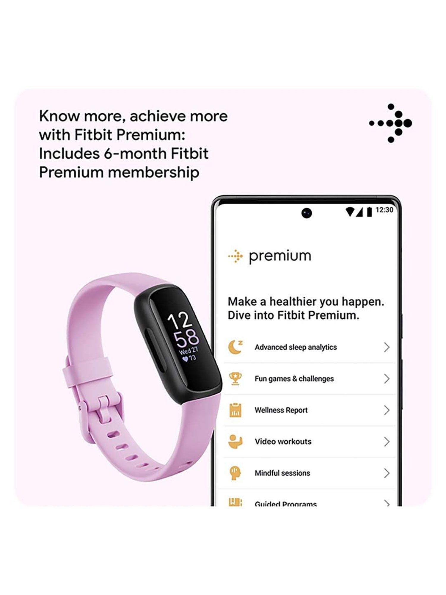 Fitbit Inspire 3 Health & Fitness Tracker Smartband (Lilac Bliss / Black)
